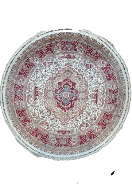 Beige and Red Round Persian Rug Faraz Pattern 5 x 5