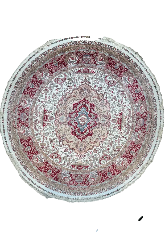 Beige and Red Round Persian Rug Faraz Pattern 5 x 5