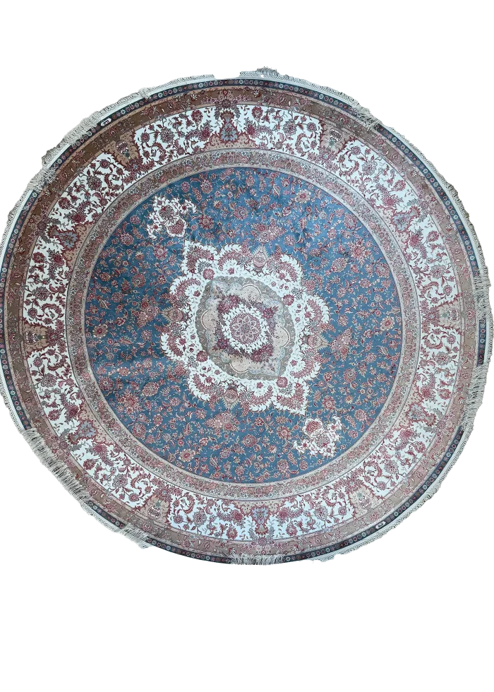 Blue and White Round Persian Rug Heaven Pattern 5 x 5