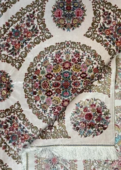 Beige and Pink Persian Rug Thousand Flowers Pattern 7 x 7 - Image 6