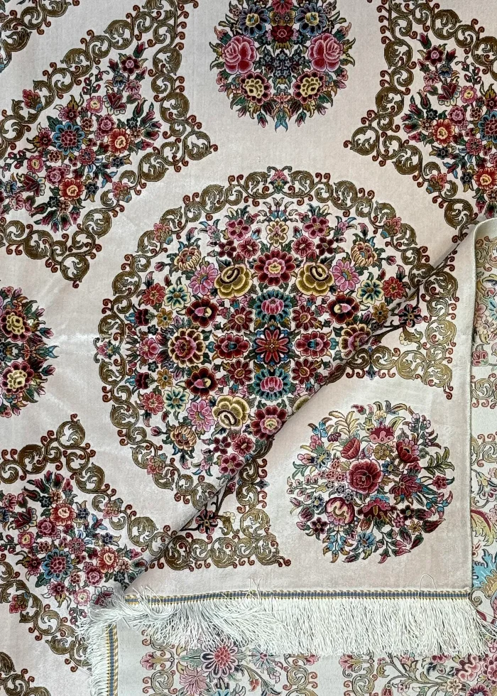 Beige and Pink Persian Rug Thousand Flowers Pattern 7 x 7 - Image 6