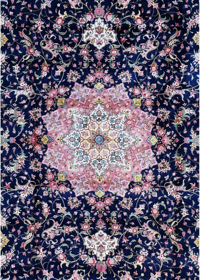 Blue and Pink Persian Rug Shah Abbasi Pattern 7 x 9 - Image 2