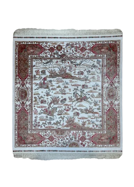 Beige and Brown Persian Rug Hunting Pattern 5 x 5