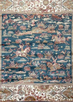 Blue and Beige Persian Rug Hunting Pattern 5 x 5 - Image 2
