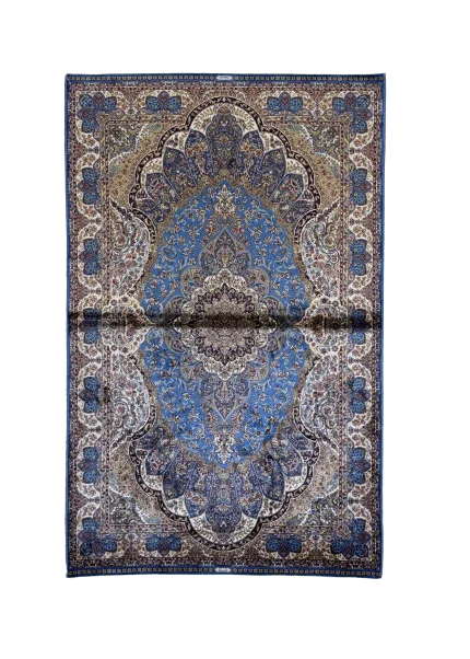 Blue and Beige Persian Rug Flame Pattern 4 x 6