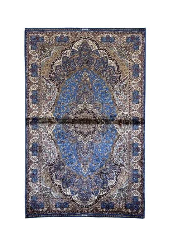 Blue and Beige Persian Rug Flame Pattern 4 x 6