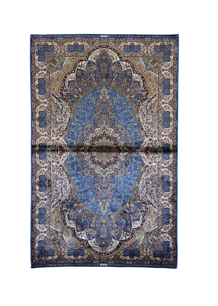 Blue and Beige Persian Rug Flame Pattern 4 x 6