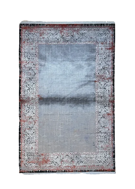 Gray and Black Persian Rug Frame Pattern 4 x 6