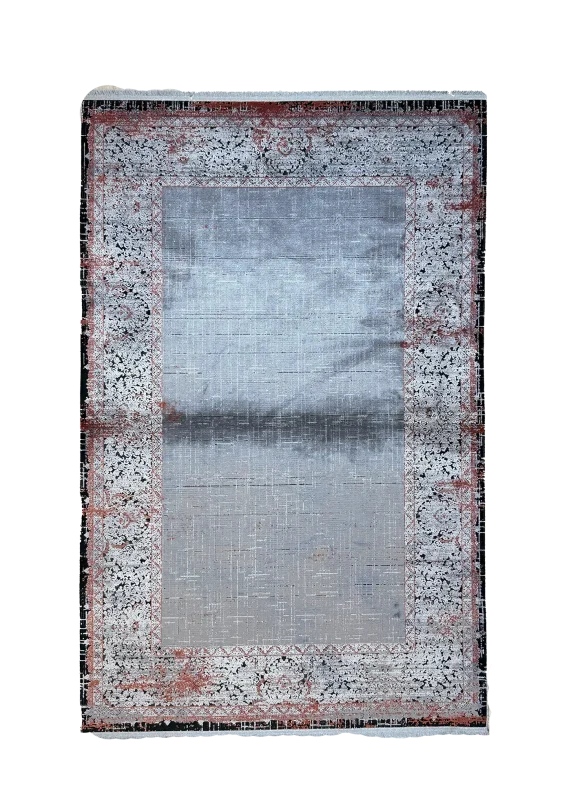 Gray and Black Persian Rug Frame Pattern 4 x 6