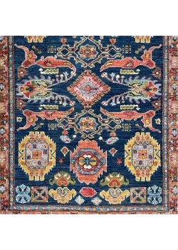 Navy Blue and Orange Wool Persian Rug Qashqai Pattern 4 x 6