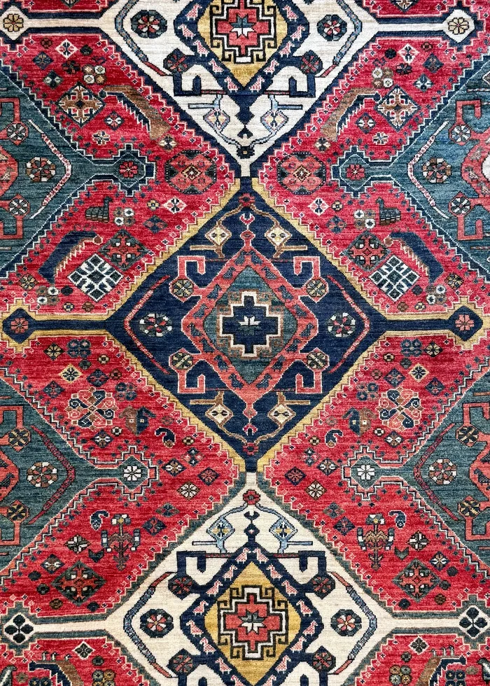Red and Navy Blue Wool Persian Rug Qashqai Pattern 8 x 10 - Image 2