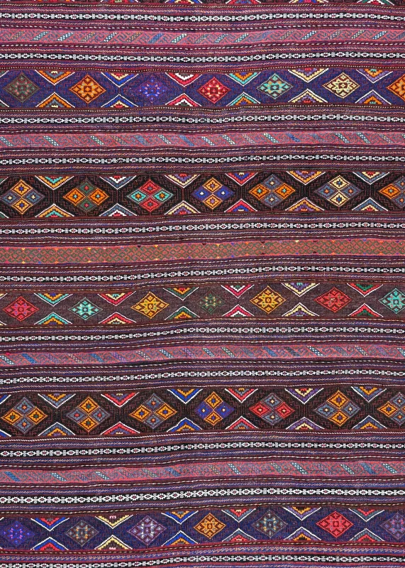 Red and Purple Persian Kilim Shahsavan Pattern 7 x 9