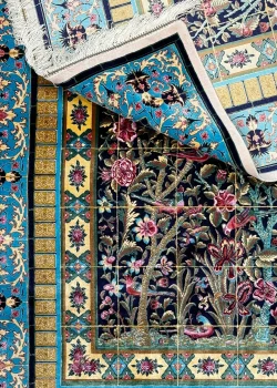 Black and Blue Persian Rug Bird Garden Pattern 3 x 5 - Image 3