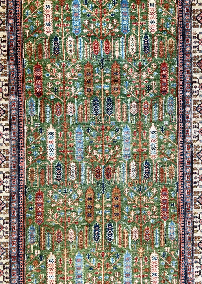 Green and Brown Wool Persian Rug Kashan Pattern 7 x 9 - Image 2