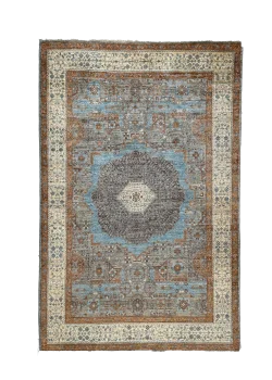Beige and Blue Wool Persian Rug Tabriz Pattern 3 x 5