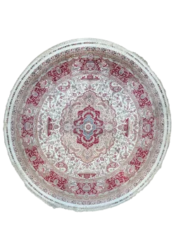 Beige and Red Round Persian Rug Faraz Pattern 5 x 5
