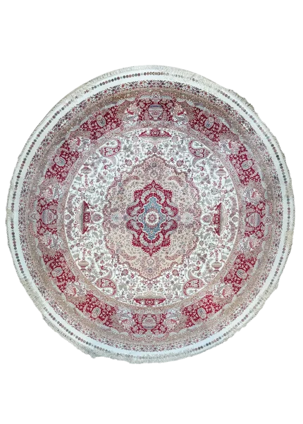 Beige and Red Round Persian Rug Faraz Pattern 5 x 5