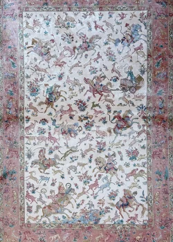 Beige and White Persian Rug Hunting Pattern 4 x 6 - Image 2