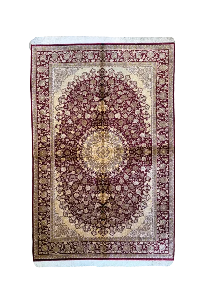 Red and Beige Persian Rug Shah Abbasi Pattern 5 x 8