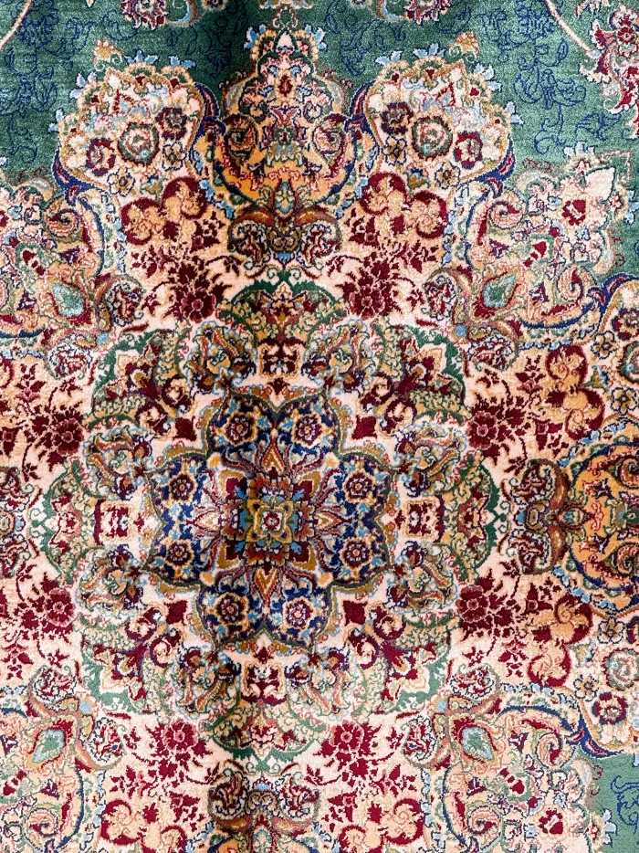 Green and Navy Blue Persian Rug Shah Abbasi Pattern 5 x 8 - Image 5