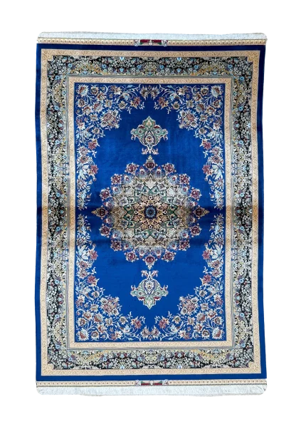 Navy Blue and Beige Persian Rug Faraz Pattern 3 x 5