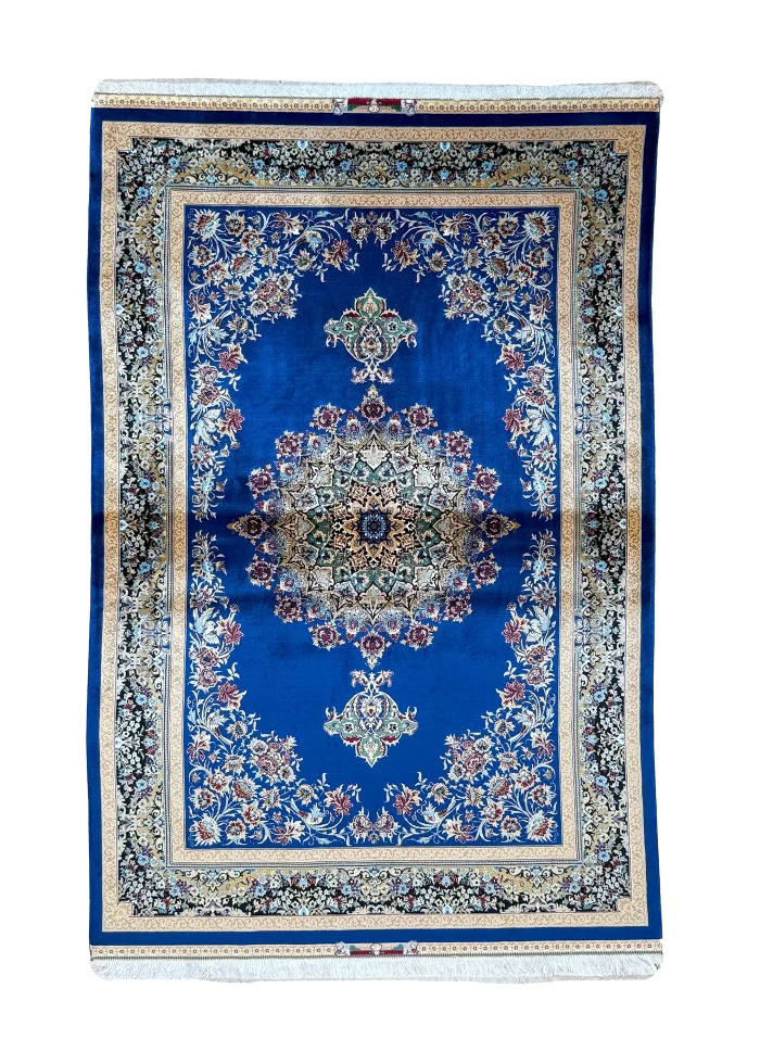 Navy Blue and Beige Persian Rug Faraz Pattern 3 x 5