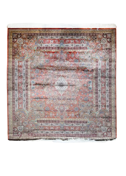 Brown and Orange Persian Rug Mahoor Pattern 7 x 7