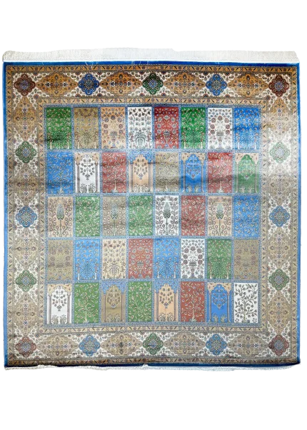 Green and Beige Persian Rug Tile Pattern 7 x 7
