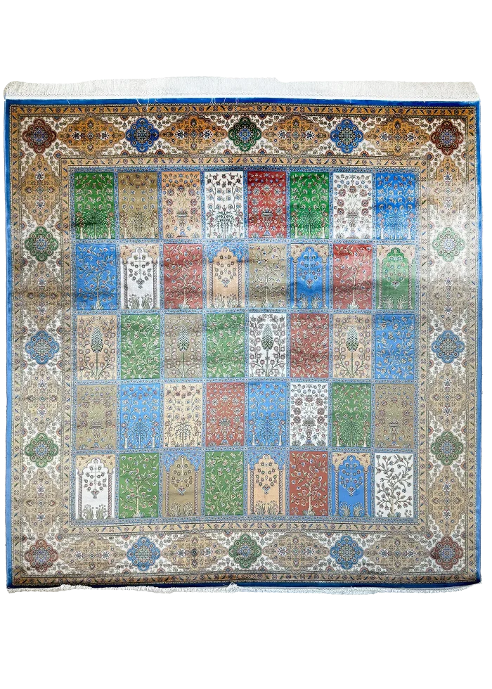 Green and Beige Persian Rug Tile Pattern 7 x 7