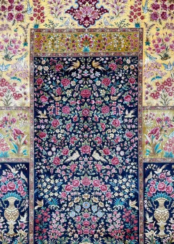 Blue and Pink Persian Rug Bird Garden Pattern 7 x 9 - Image 2