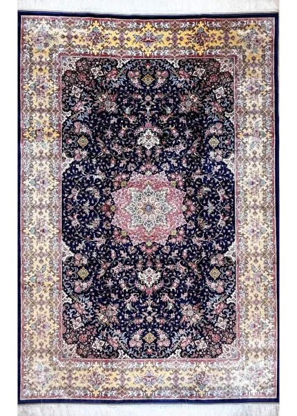 Blue and Pink Persian Rug Shah Abbasi Pattern 7 x 9