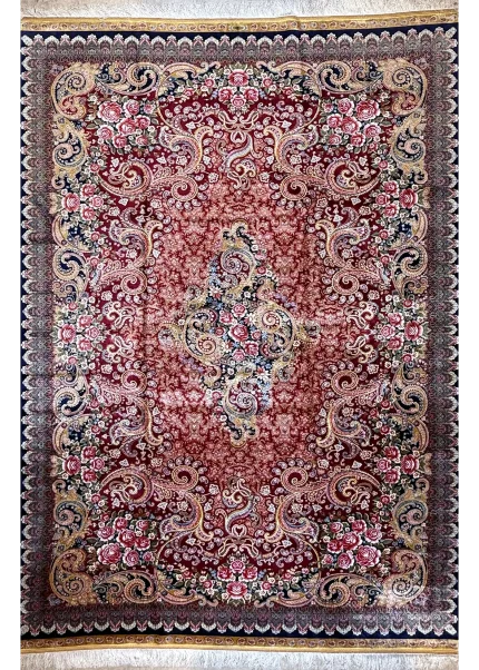 Red and Pink Persian Rug Paisley Pattern 7 x 9