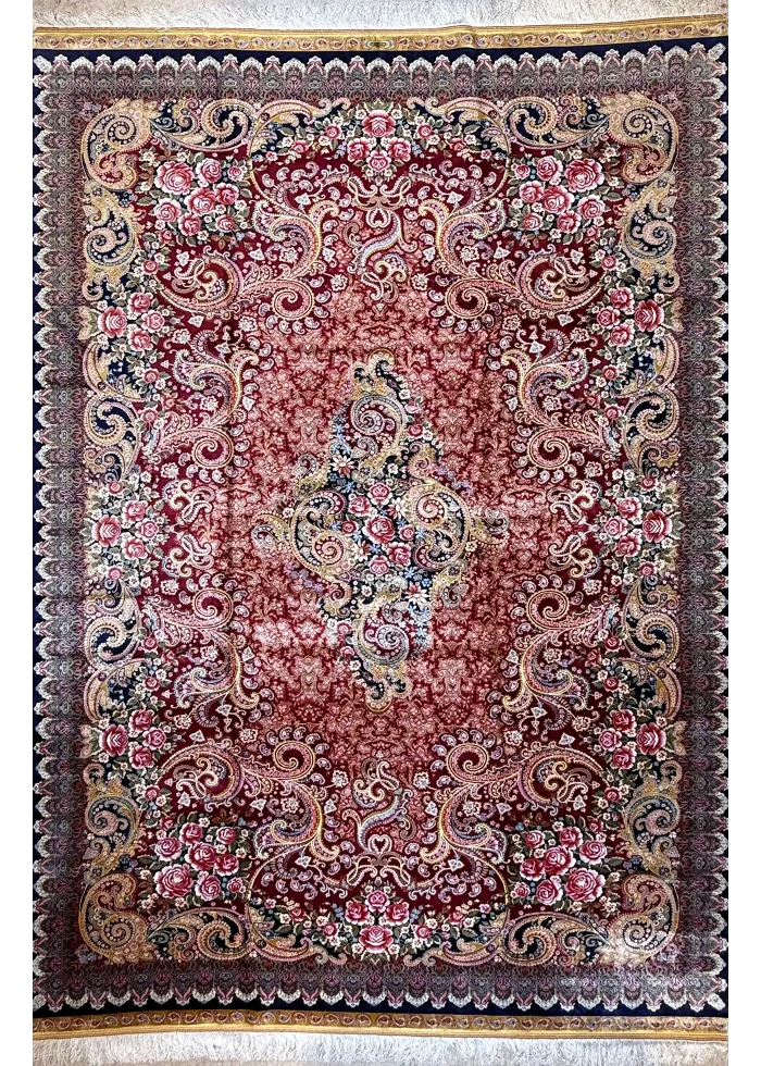 Red and Pink Persian Rug Paisley Pattern 7 x 9