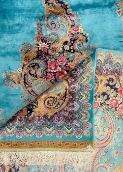 Blue and Pink Persian Rug Paisley Pattern 7 x 9 - Image 12