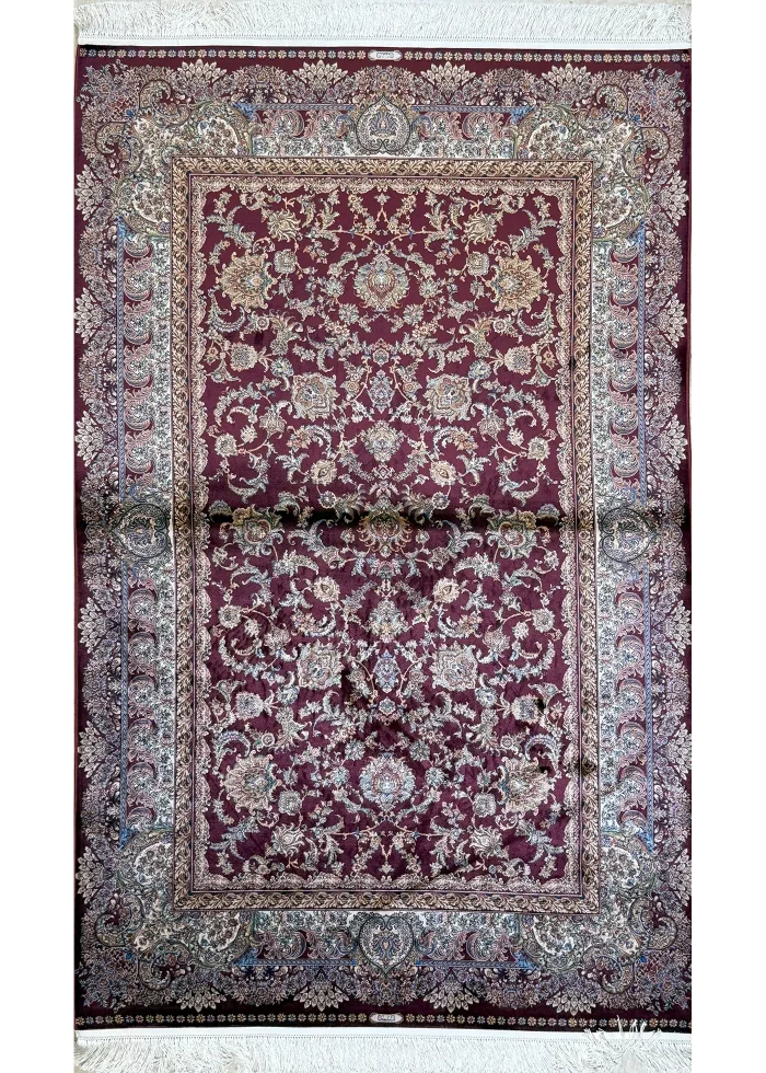 Red and Beige Persian Rug Shah Abbasi Pattern 4 x 6