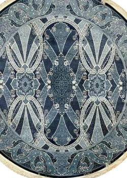 Navy Blue and Blue Round Persian Rug Horizon Pattern 5 x 5 - Image 2