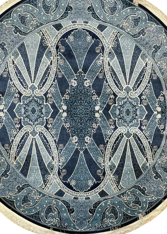 Navy Blue and Blue Round Persian Rug Horizon Pattern 5 x 5 - Image 2
