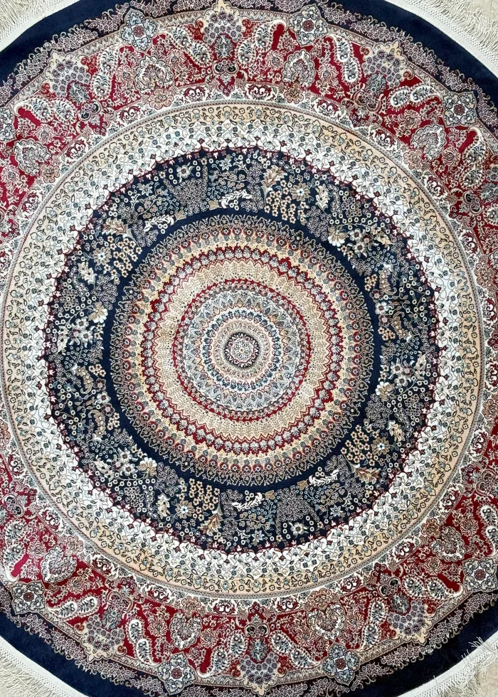 Blue and Red Round Persian Rug Golestan Pattern 5 x 5 - Image 2