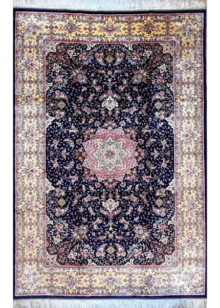 Blue and Pink Persian Rug Shah Abbasi Pattern 7 x 9