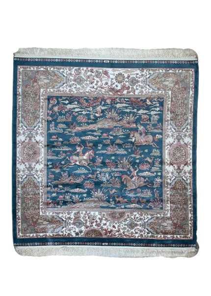 Blue and Beige Persian Rug Hunting Pattern 5 x 5