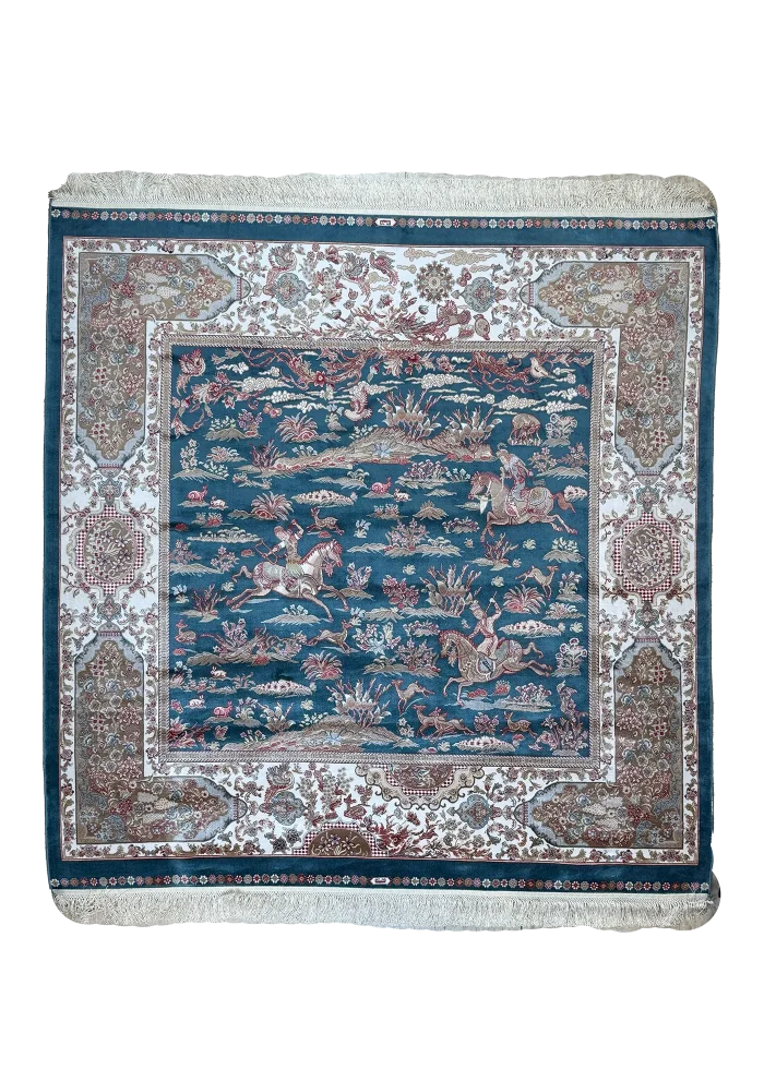 Blue and Beige Persian Rug Hunting Pattern 5 x 5