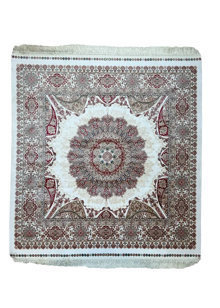 Beige and Red Persian Rug Vanda Pattern 5 x 5