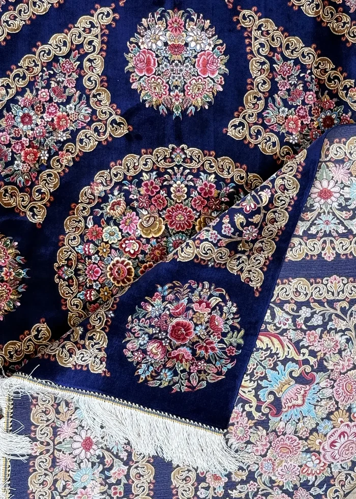 Blue and Pink Persian Rug Thousand Flowers Pattern 7 x 7 - Image 3