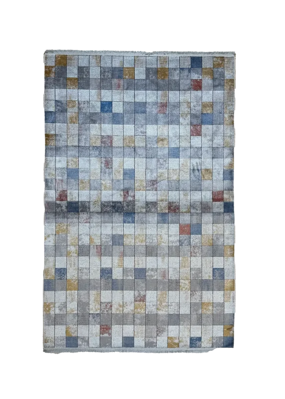 Blue and Gray Persian Rug Pixel Pattern 4 x 6
