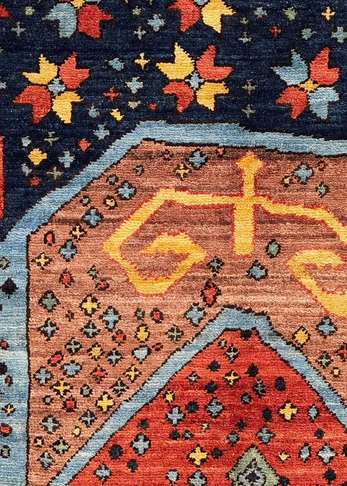 Blue and Orange Wool Persian Rug Qashqai Pattern 8 x 10 - Image 4
