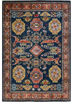 Navy Blue and Orange Wool Persian Rug Qashqai Pattern 4 x 6 - Image 2