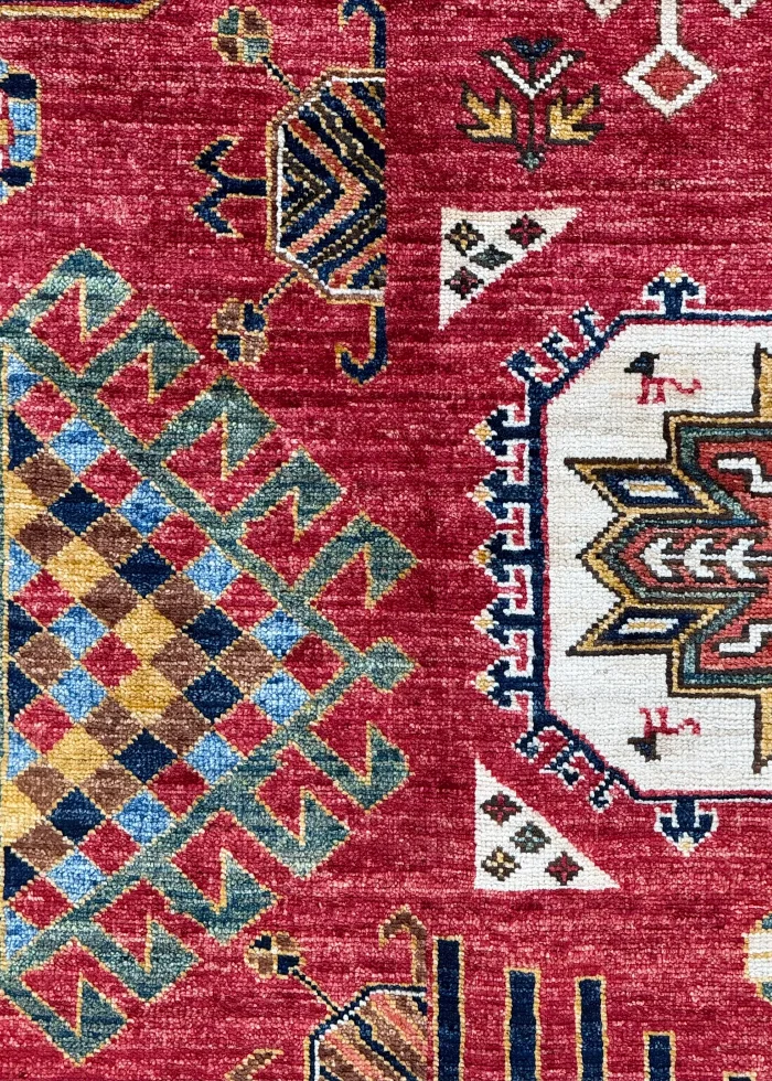 Orange and Green Wool Persian Rug Qashqai Pattern 4 x 6 - Image 3