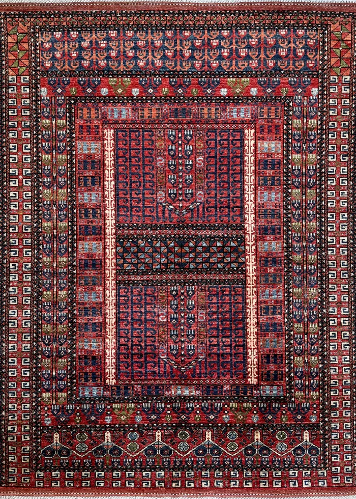 Red and Orange Wool Persian Rug Tabriz Pattern 4 x 6