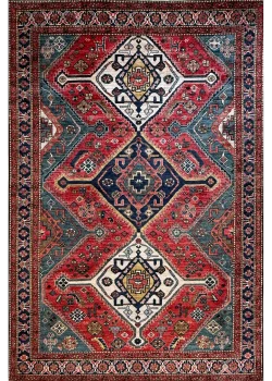 Red and Navy Blue Wool Persian Rug Qashqai Pattern 8 x 10 - Image 7