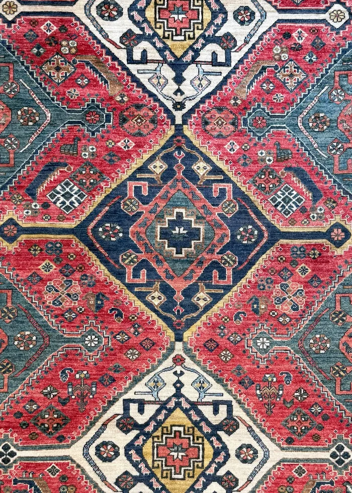 Red and Blue Wool Persian Rug Qashqai Pattern 5 x 8 - Image 2